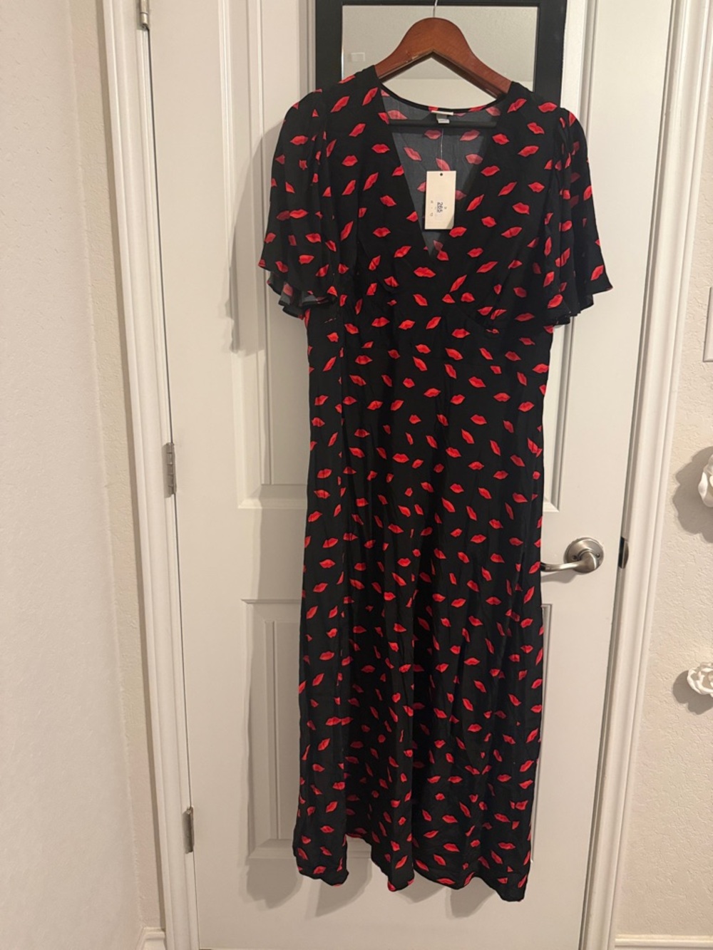a new day Black Maxi Dress with Red Lip Print